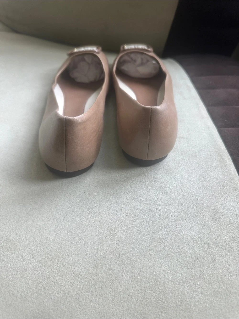 Tory Burch Blush Taupe Square-Toe Logo Ballet Flats
